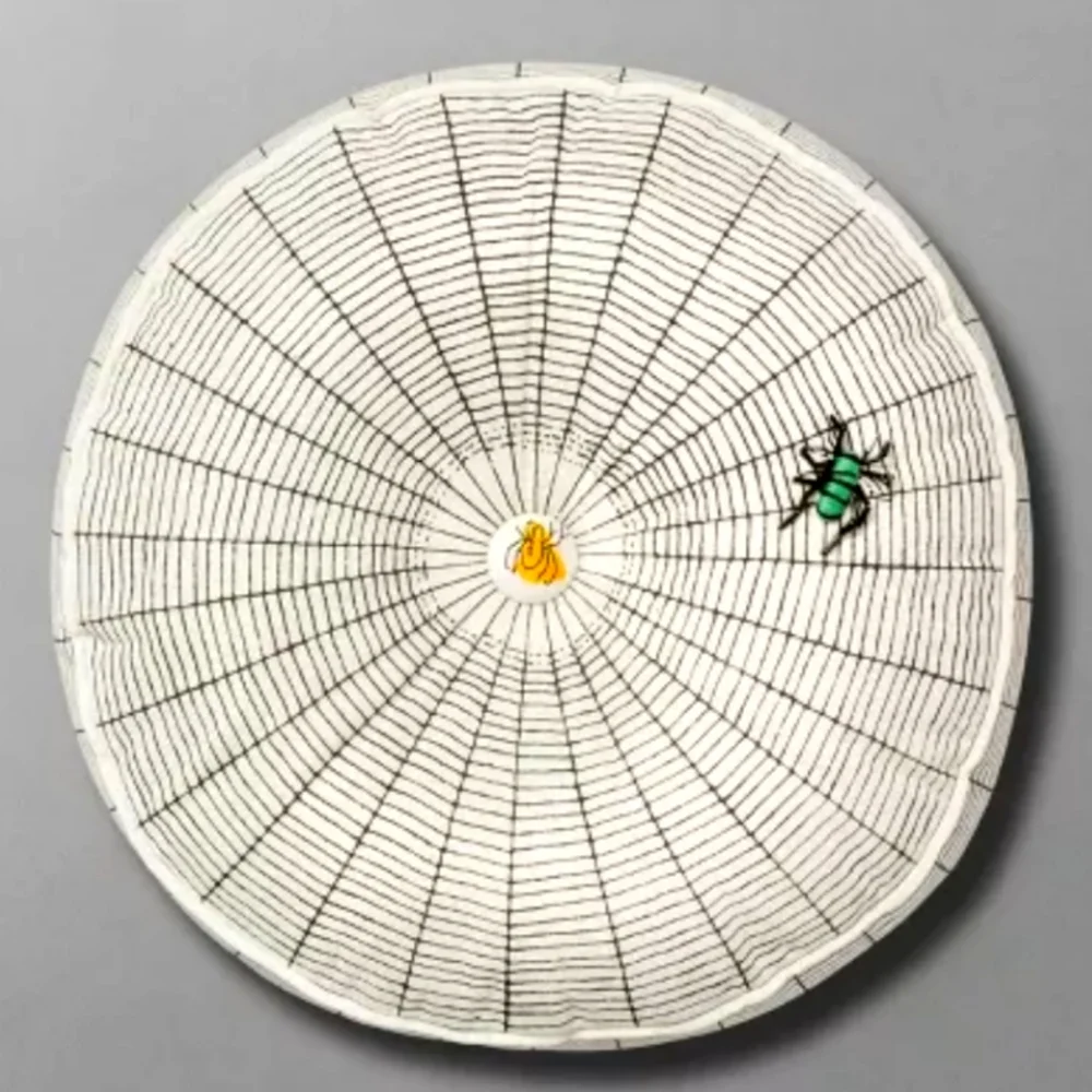 🕸John Derian Tangled Web Spider + Web Round Linen & Cotton Pillow Whimsy  NWT